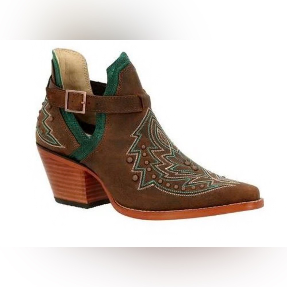 Durango Crush Brown and Green Embroidered Women’s Ankle Boots